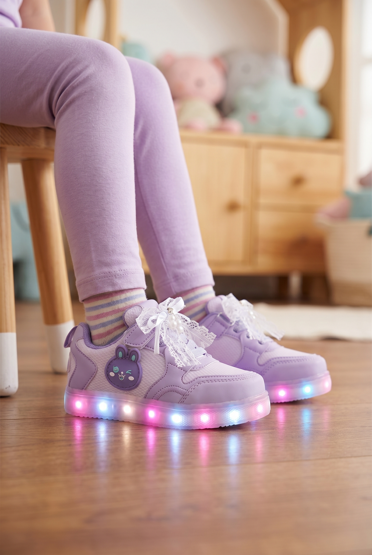 Çocuk Mor Lila Işıklı Sneaker Spor Ayakkabı 2026 - Kids DS Chen