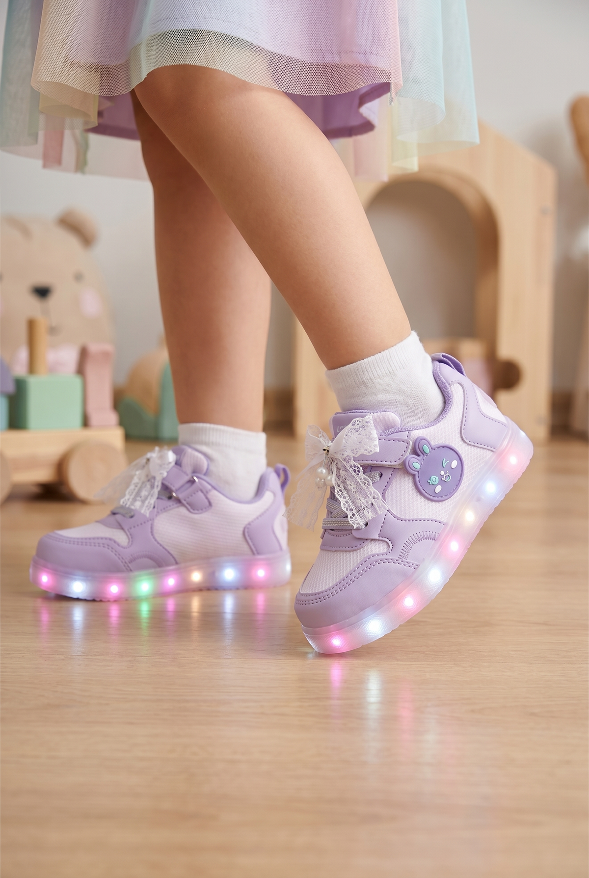 Çocuk Mor Lila Işıklı Sneaker Spor Ayakkabı 2026 - Kids DS Chen