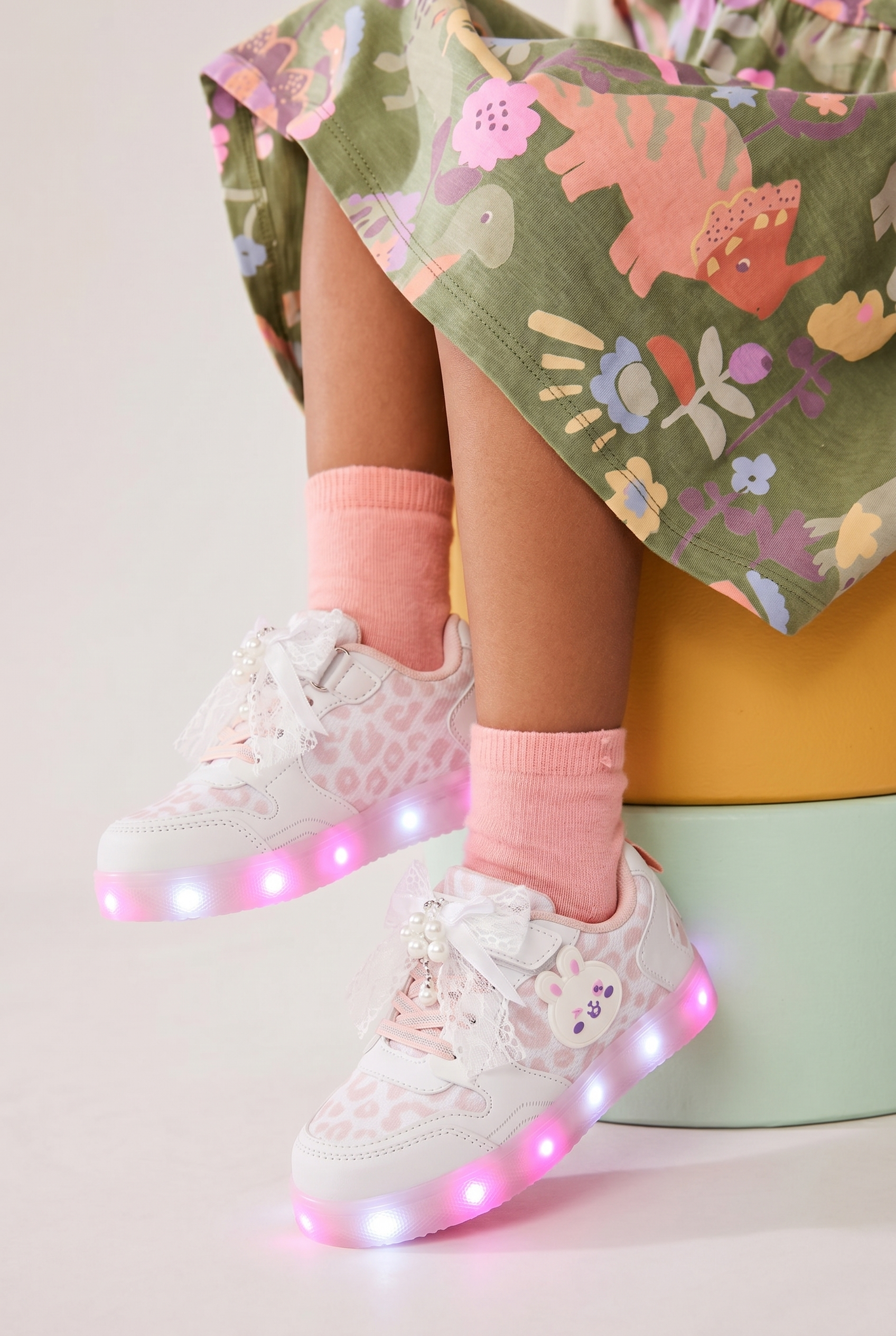 Çocuk Beyaz Pudra Işıklı Sneaker Spor Ayakkabı 2026 - Kids DS Chen