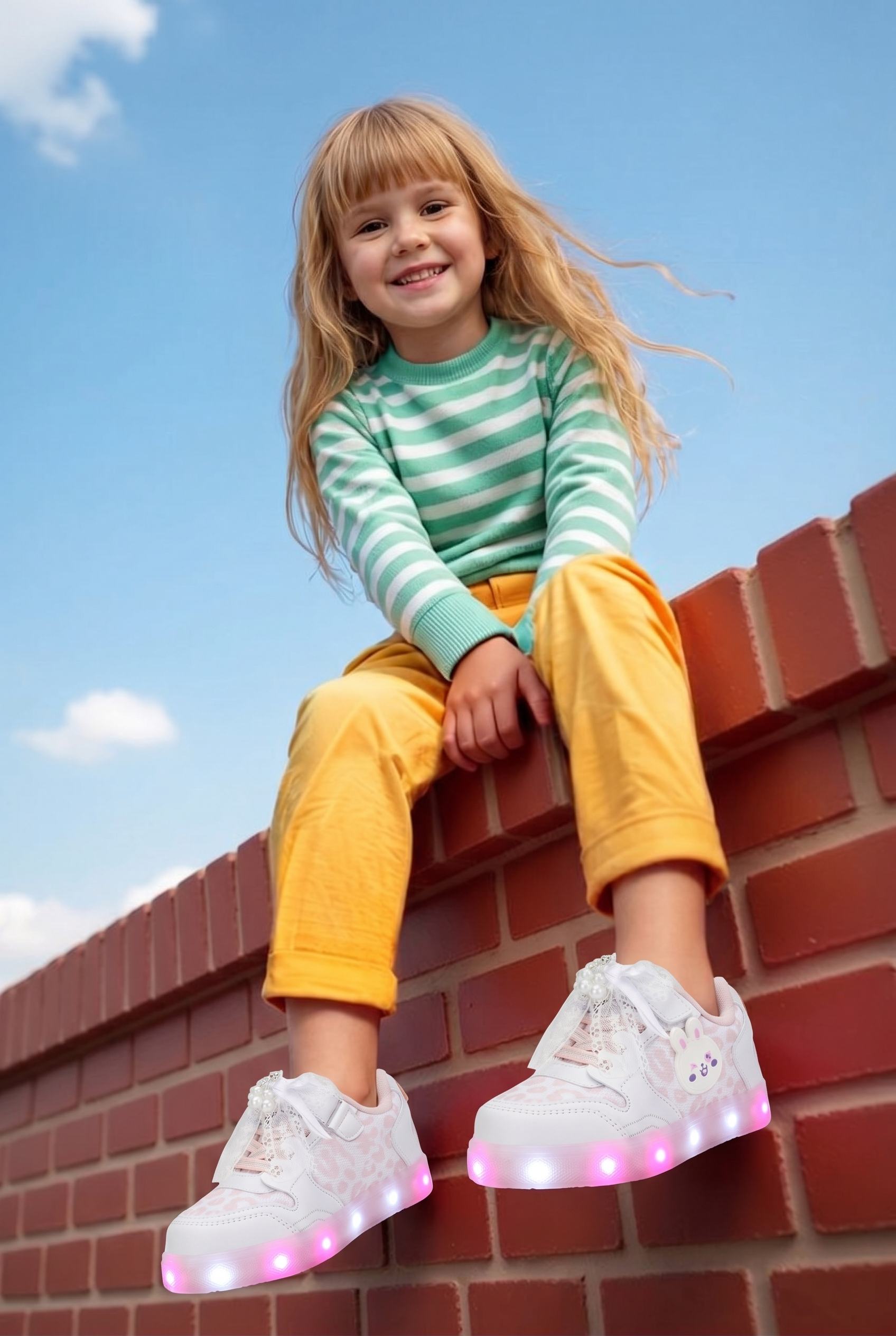 Çocuk Beyaz Pudra Işıklı Sneaker Spor Ayakkabı 2026 - Kids DS Chen