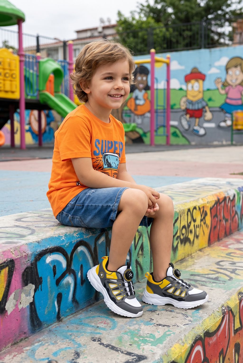 Çocuk Beyaz Sarı Sneaker Spor Ayakkabı 2026 - Kids DS Rubick