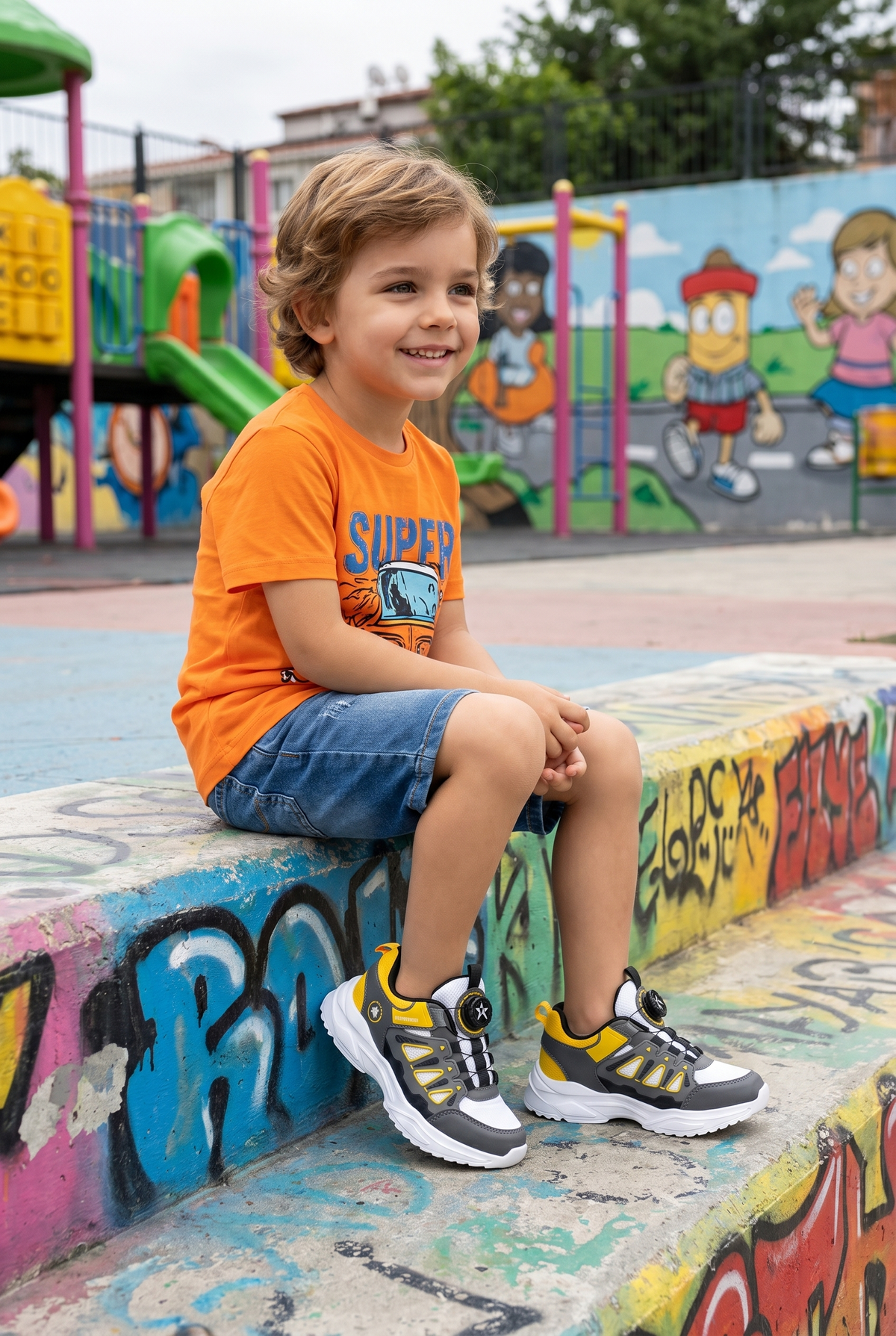Çocuk Beyaz Sarı Sneaker Spor Ayakkabı 2026 - Kids DS Rubick